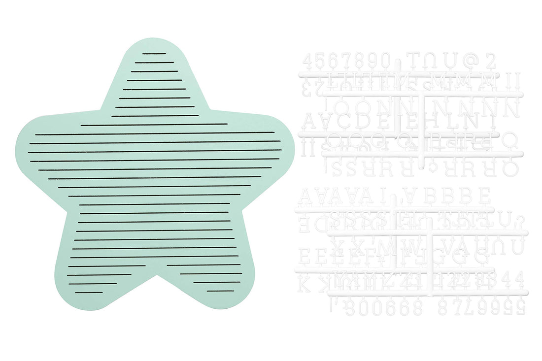 Pearhead Star Shaped Wooden Letterboard Set, Gender-Neutral Baby Keepsake Photo Prop, Mint Green