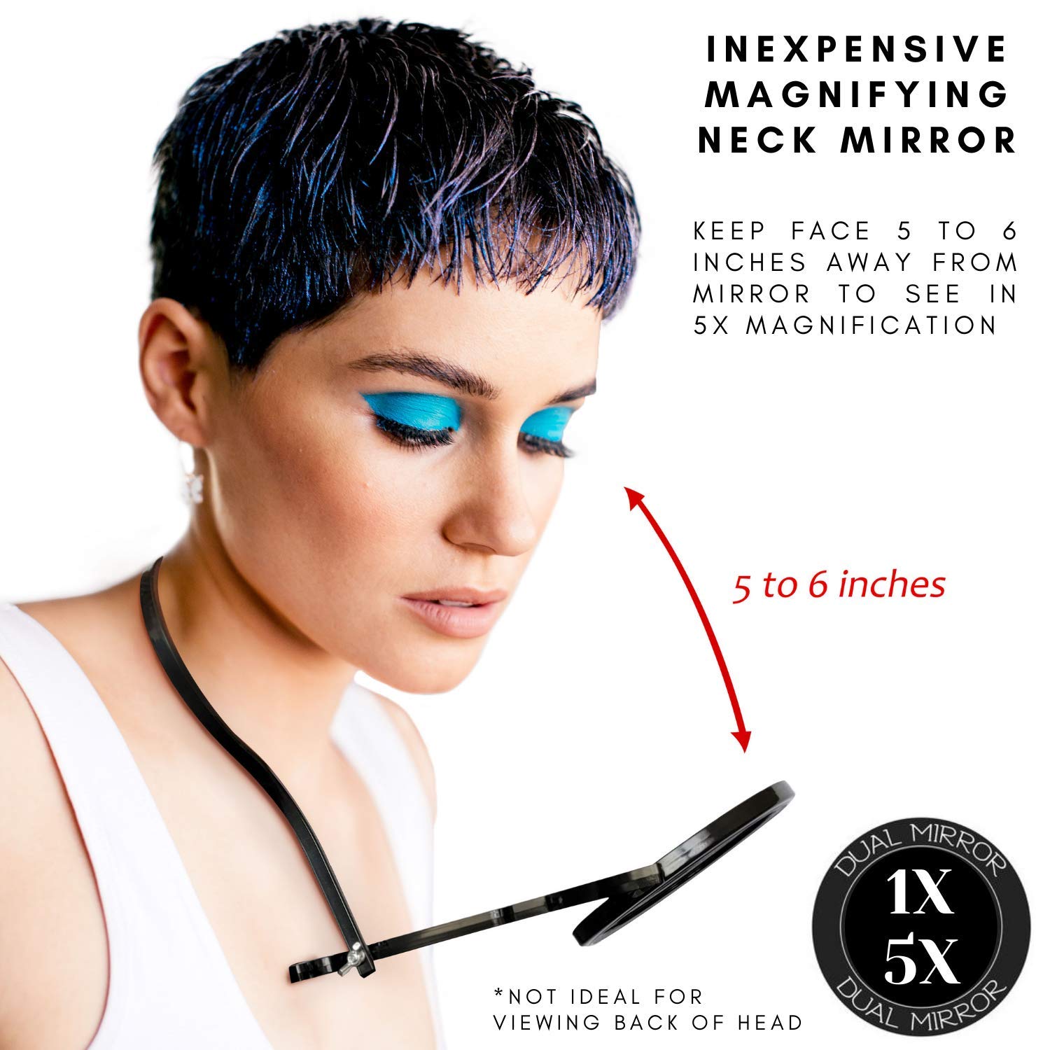 Rucci Neck Mirror, Black, M626 5X/1X