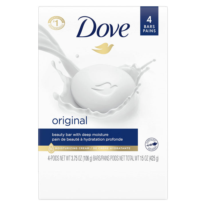 Dove Beauty Bar Less Drying than Ordinary Soap White More Moisturizing than Bar Soap 3.75 oz 4 Bars
