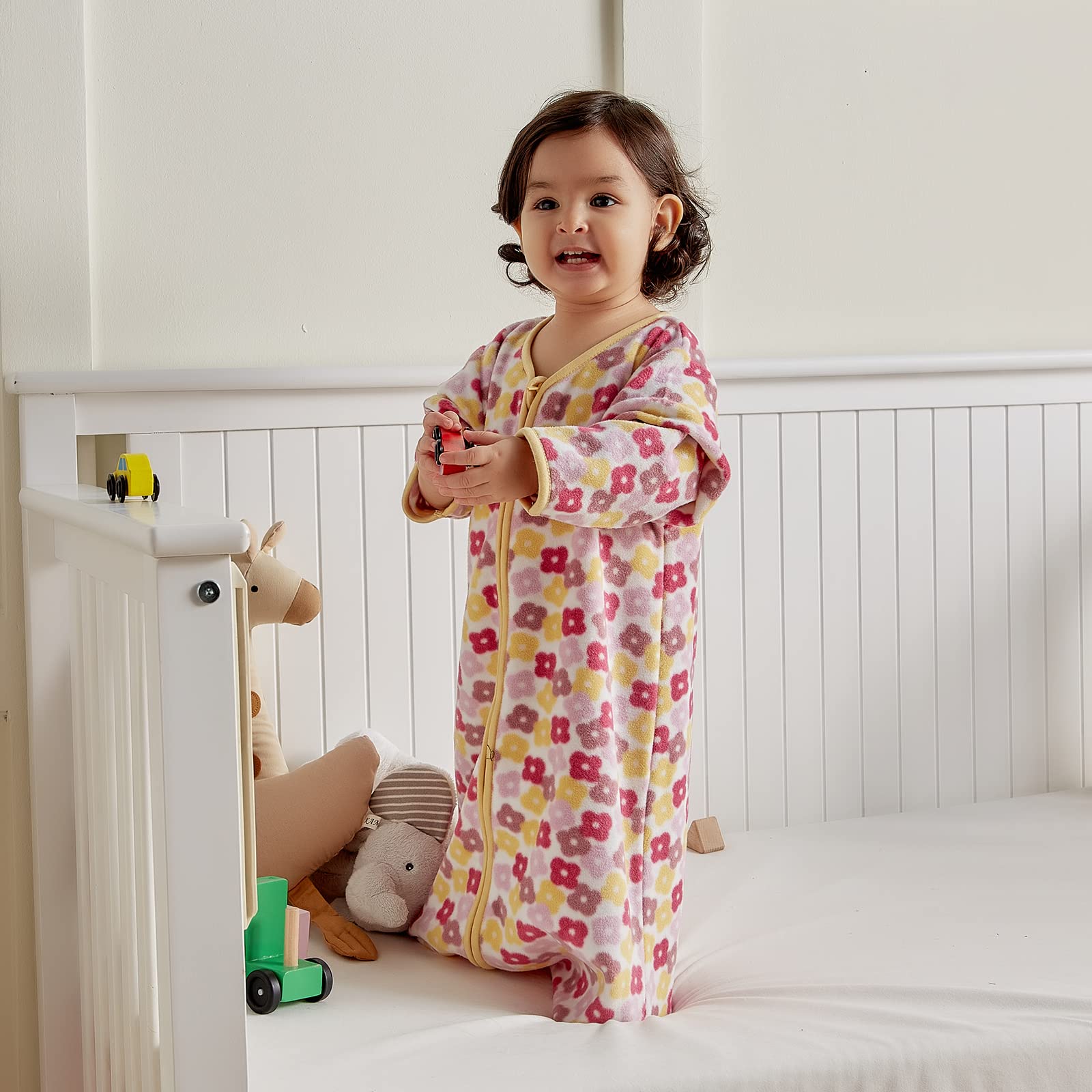 DaysU Micro Fleece Baby Sleep Sack 18-24 Months with Long Sleeves 1.5 TOG, Plush Warm Baby Wearable Blanket with 2-Way Zipper, Baby Girls Sleeping Bag for Toddler, Floral