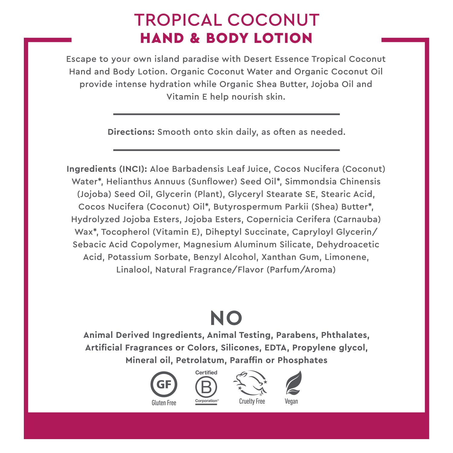 Desert Essence Hand And Body Lotion Tropical Coconut 8 oz