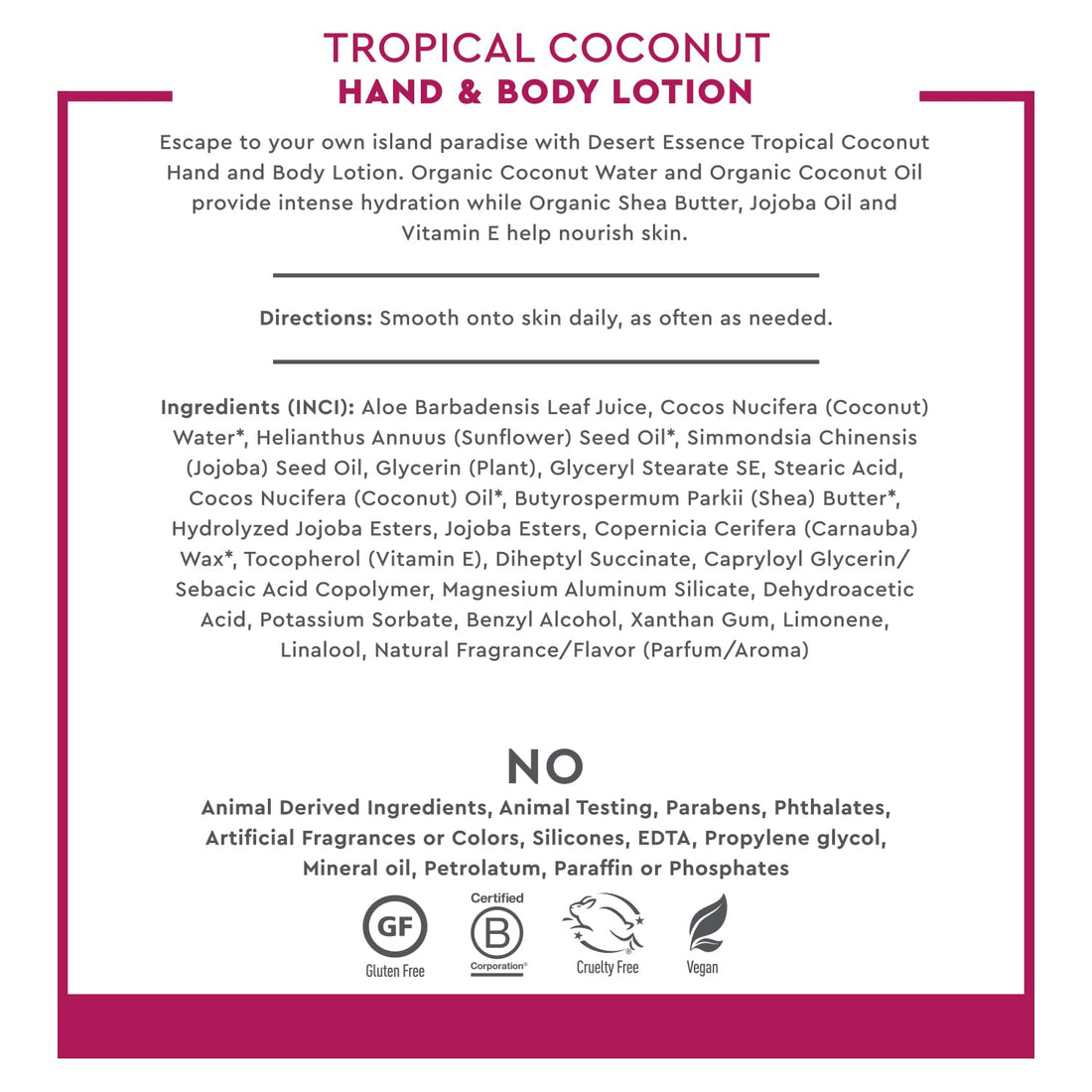 Desert Essence Hand And Body Lotion Tropical Coconut 8 oz
