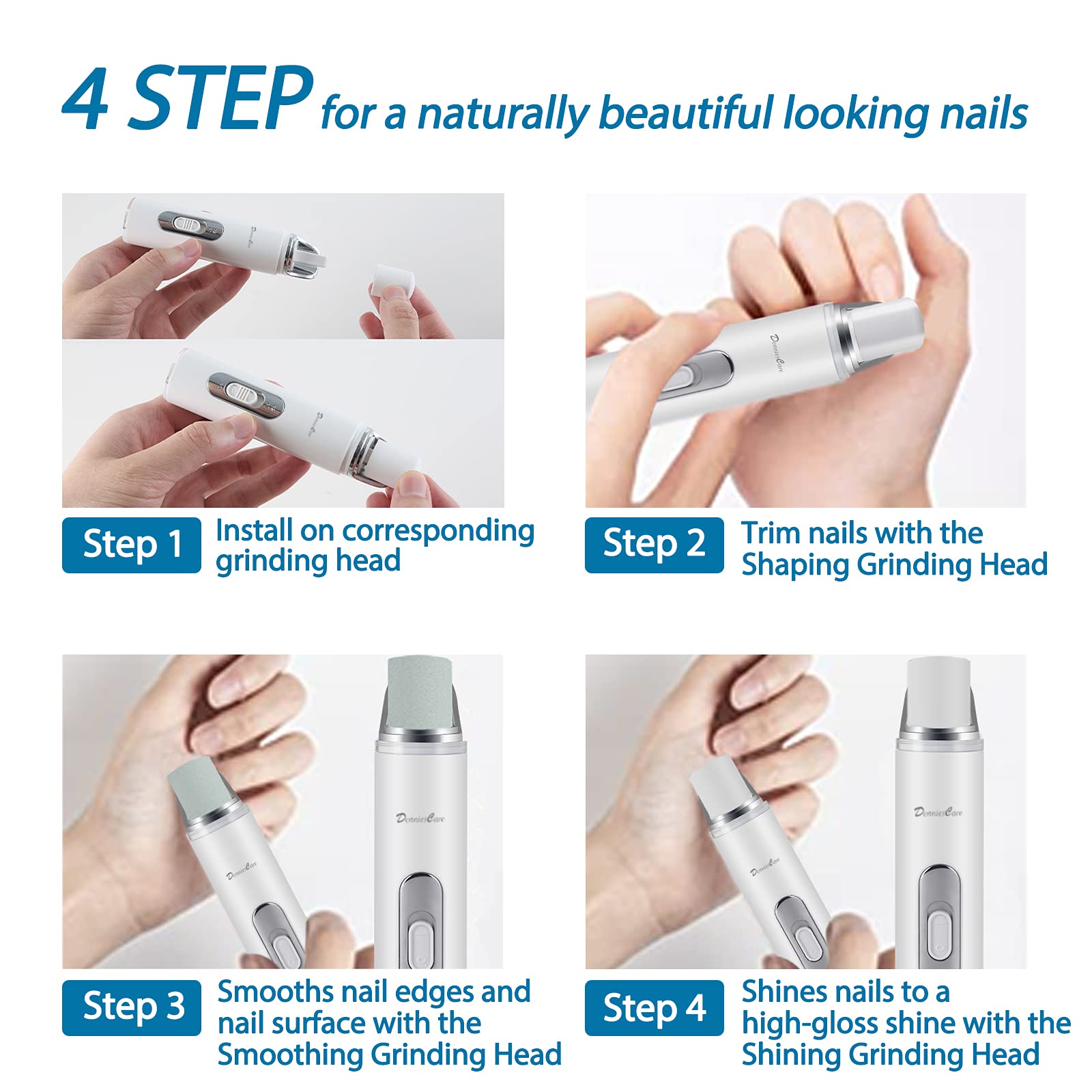 DenniesCare Electric Nail Buffer Rechargeable Nail Buffer Drill and Polisher Easily File for Naturally Beautiful Looking Nails Electric Manicure Pedicure Tool Nail Buffer and Shine Kit