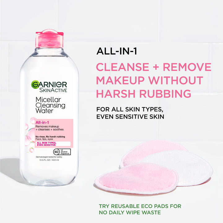 Garnier SkinActive Micellar Cleansing Water All-in-1 Cleanser & Makeup Remover, 3.4 Ounce
