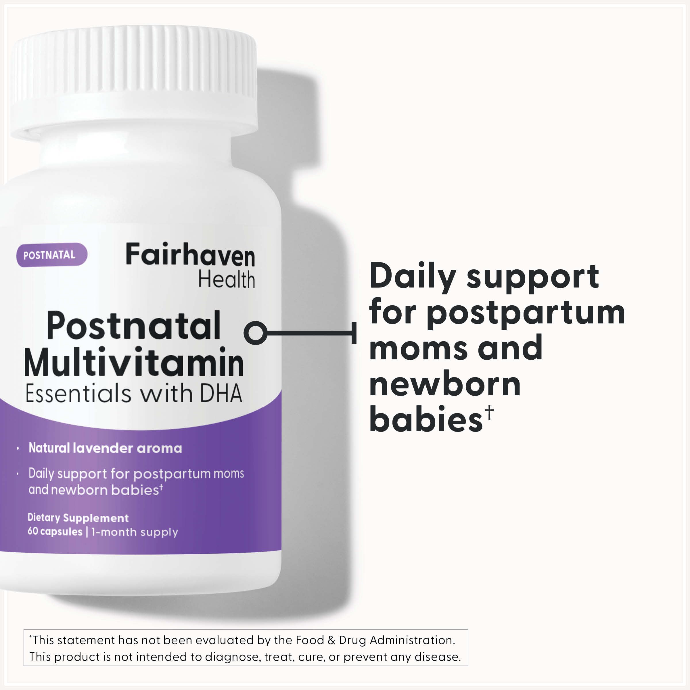 Fairhaven Health Postnatal Multivitamin Essentials | Vegan Daily Multivitamin for Postpartum Women | Breastfeeding Mother and Baby Development Support | Gluten, Dairy, Soy Free | Non-GMO | 60 Capsules
