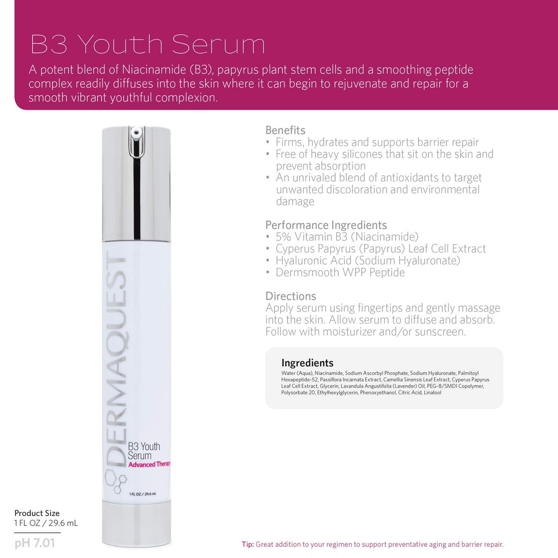 DermaQuest Advanced Therapy B3 Youth Serum - Firming, Hydrating and Supporting Barrier Repair, 1 fl. oz.
