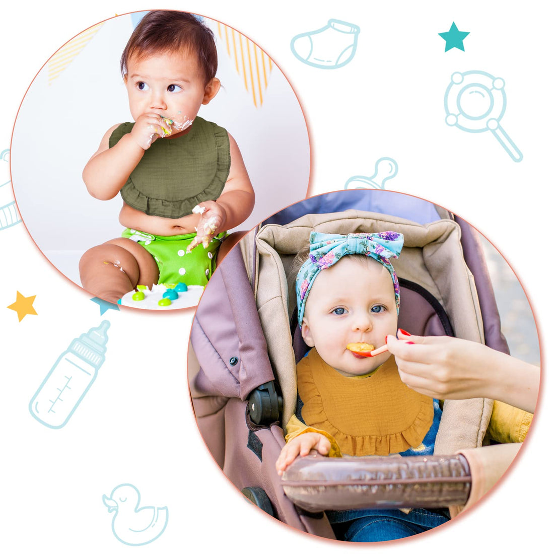 Seematn 10 Pcs Baby Muslin Bibs Drool Bibs Bandana Ruffle Soft Cotton for Newborn Baby Infants Girl Teething Toddlers Boy(Classic Colors)