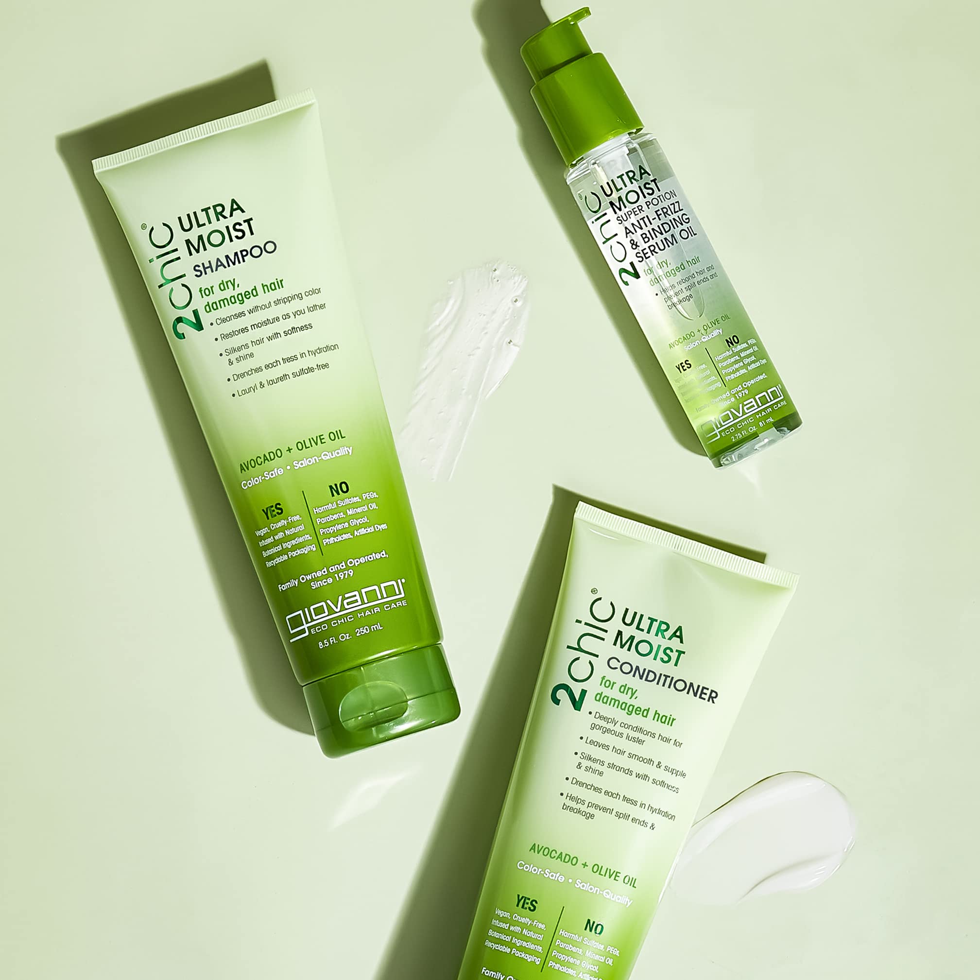 Giovanni Organic 2Chic Olive Oil & Avocado Ultra-Moist Conditioner with No Parabens, No Sulphates, No Mineral Oil, No Colours, No PEG, USDA Certified Organic, For dry damaged hair, 250ml