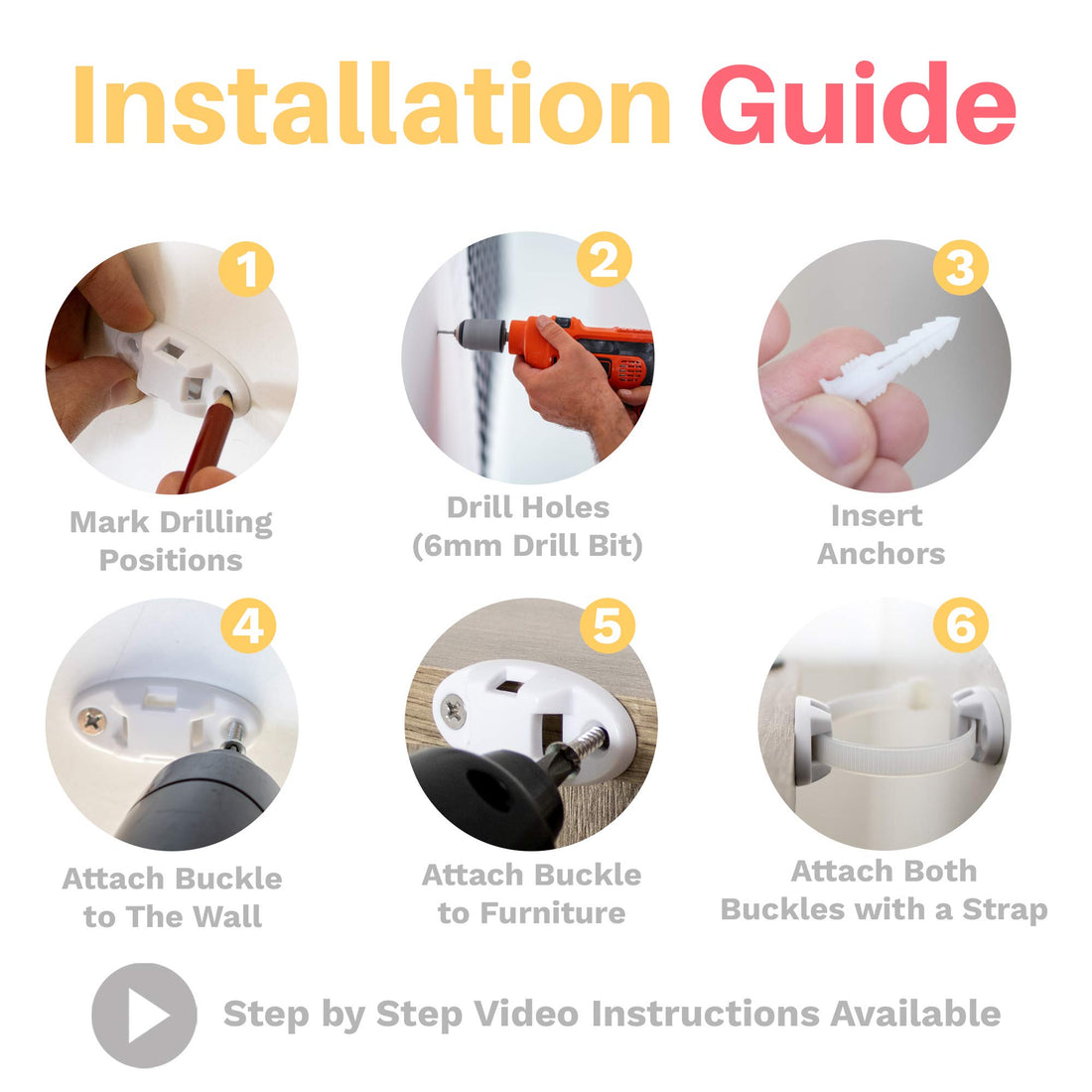 Inaya 12 Pack Furniture Anchors for Baby Proofing, Bookshelf Anchors to Wall, Dresser Wall Safety Anchor,Heavy-Duty Anti-Tip Furniture Straps for Cabinets, Closets, Bookshelf and TVs