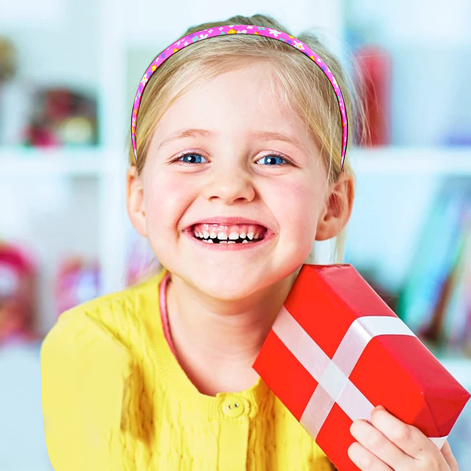 Headbands for Girls 12Pcs Thin Head Bands for Kids Children Hairbands for Toddler Floral Cloth Fabric Covered Headband Birthday Party Favors