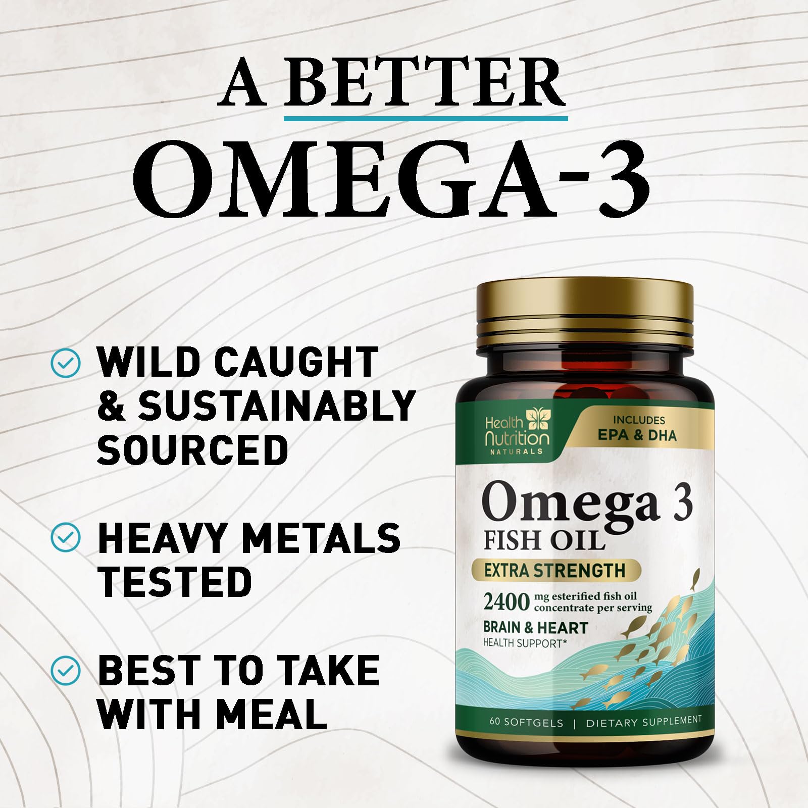 Omega 3 Fish Oil 2000mg Triple Strength Rapid Release Softgels, Omega-3 Supplements, Natural Brain Heart Joint Health & Immune Support - Fatty Acids with EPA & DHA - Fish Oil Supplement - 60 Softgels