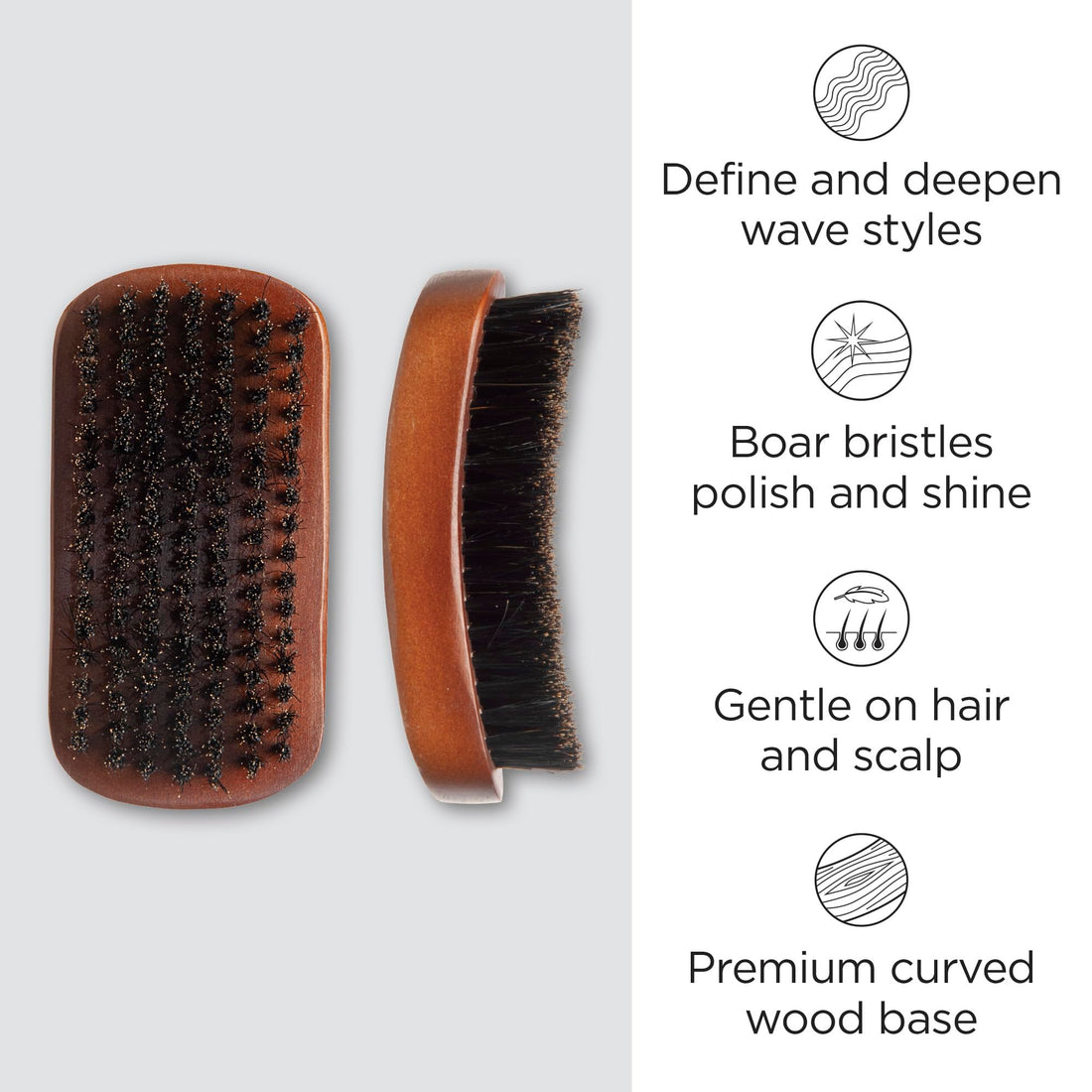Diane Diane medium firmness reinforced boar bristle, curved military style wave mens hair brush, d8175