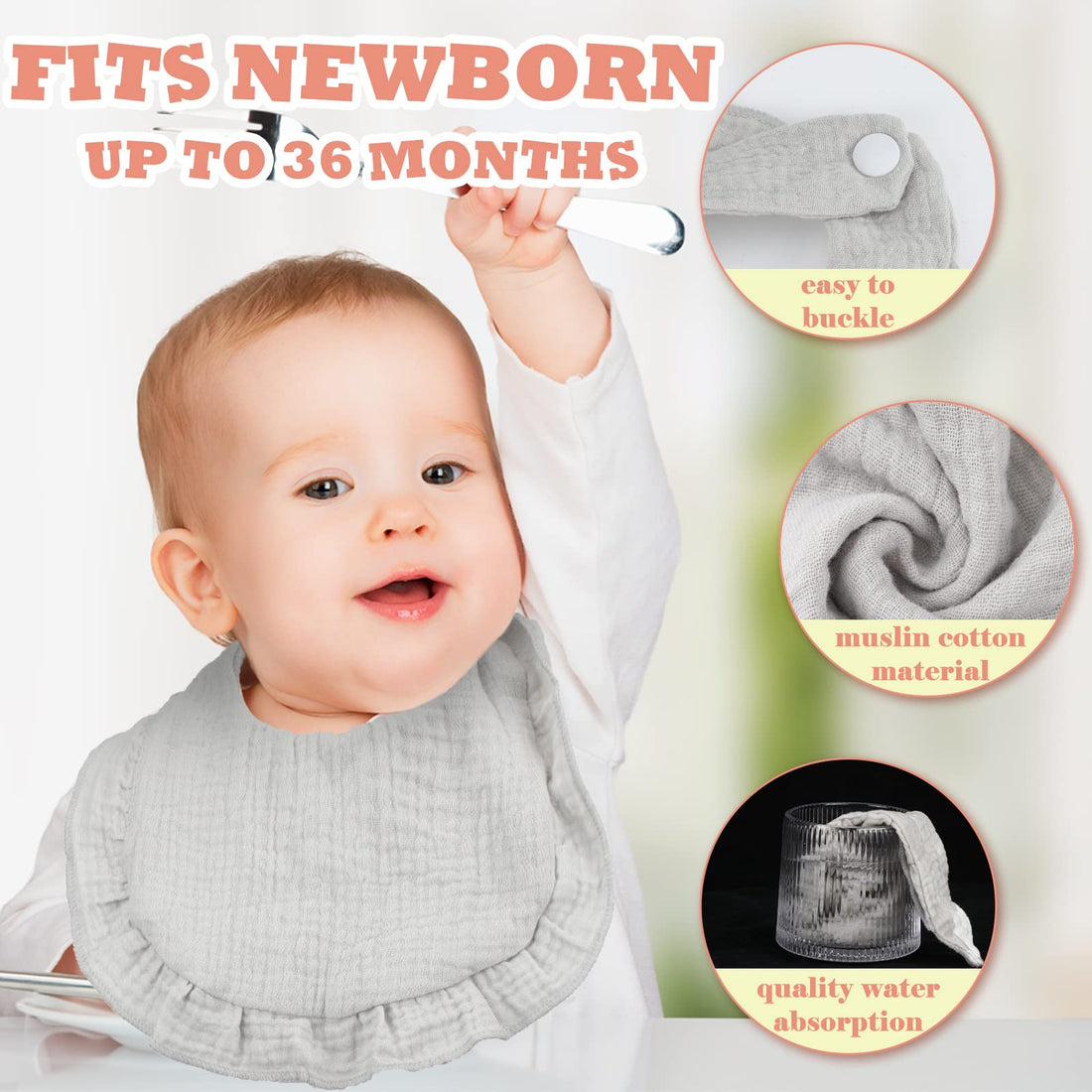 Seematn 10 Pcs Baby Muslin Bibs Drool Bibs Bandana Ruffle Soft Cotton for Newborn Baby Infants Girl Teething Toddlers Boy(Classic Colors)