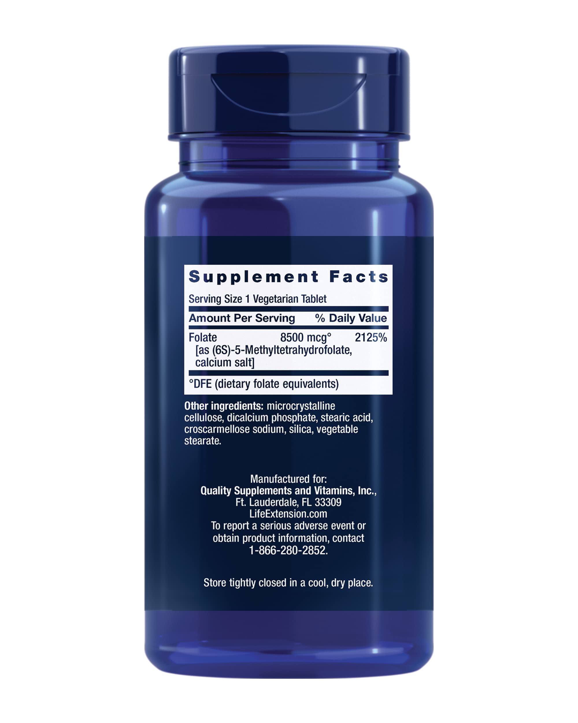 Life Extension High Potency Optimized Folate – L-methylfolate – Folic Acid, 8500 mcg DFE – Heart & Brain Support, Healthy Homocysteine Levels – Gluten-Free, Non-GMO, Vegetarian – 30 Tablets