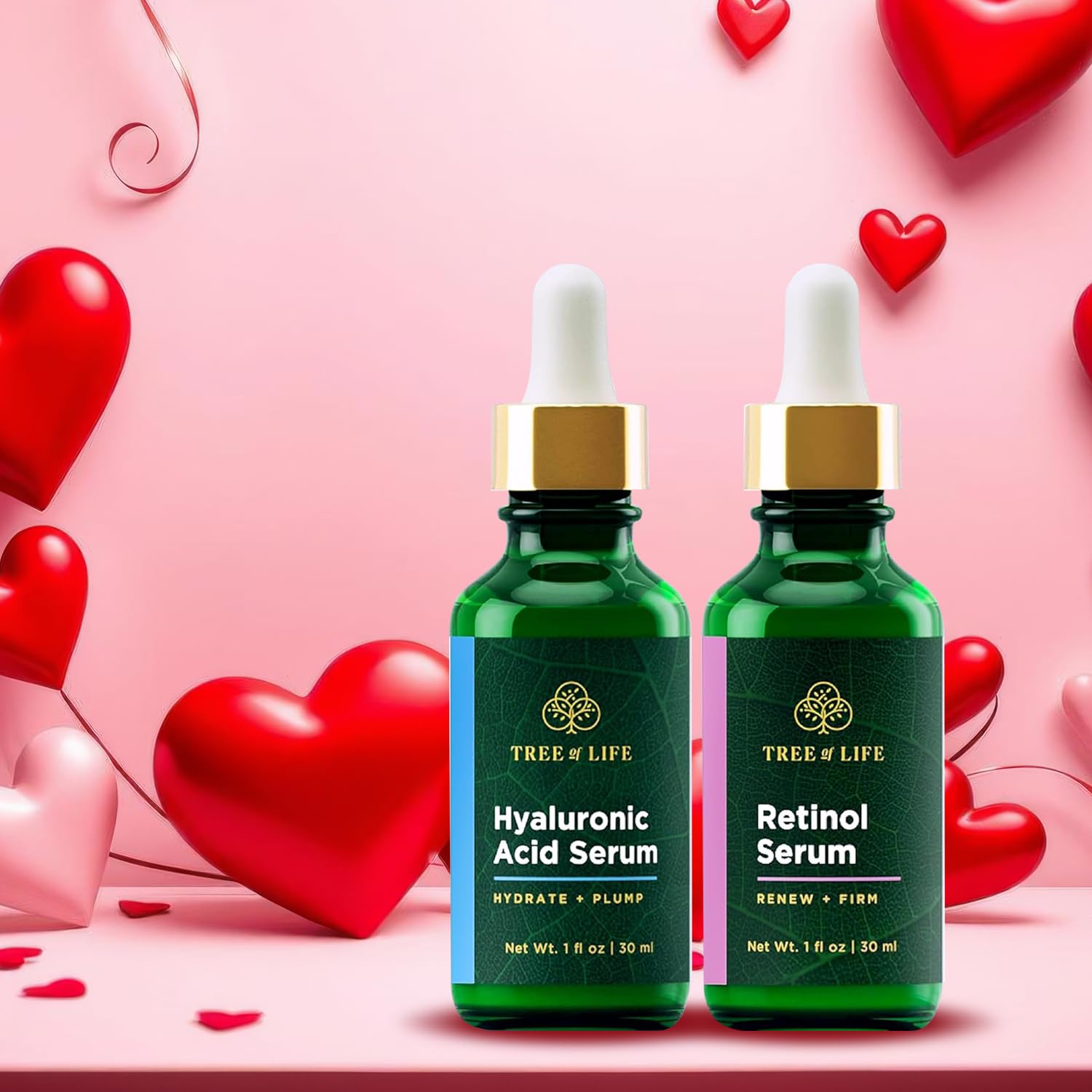 Tree of Life Beauty Facial Skin Care Set, Brightening, Firming, Hydrating, Dry Face, Dermatologist Tested - Retinol Serum and Hydrating Hyaluronic Acid - Skin Care Kit, 2 count of 1 Fl Oz