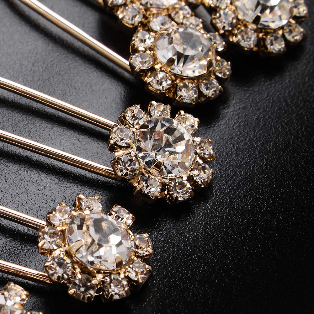 Ammei Crystal Bridal Hair Pins Clips Wedding Hair Accessories Hair Set Jewelry With Rhinestone For Brides and Bridesmaids Set Of 12 (Rose Gold)