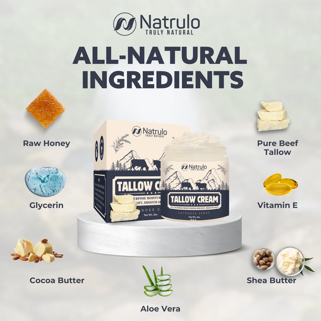 Beef Tallow Cream – All Natural Grass Fed Beef Tallow and Honey All Purpose Balm – Moisturizing Face and Body Lotion for Eczema, Cracked, Dry, Itchy, Irritated Skin – Skin Repair Skincare Made in USA
