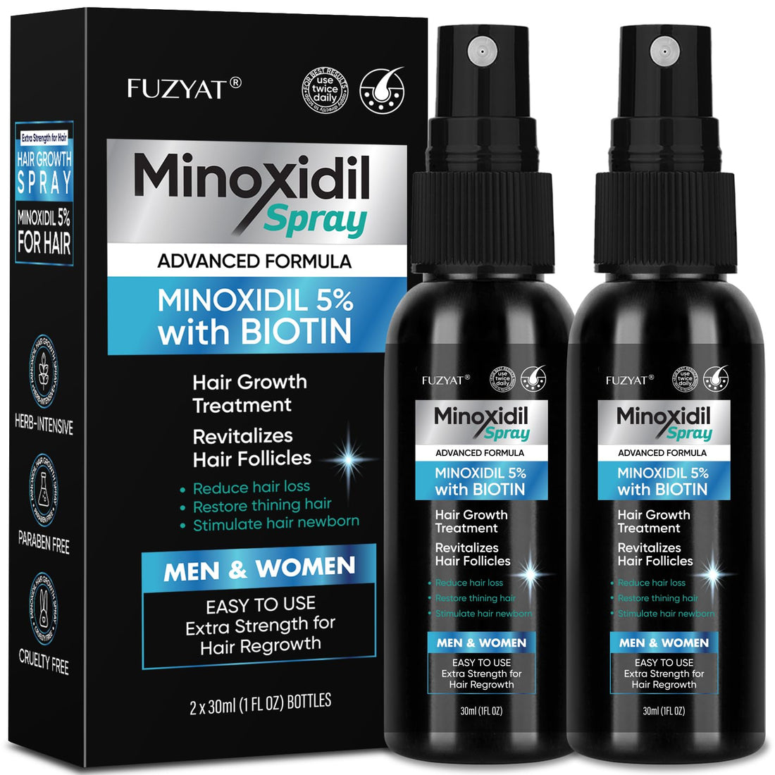 5% Minoxidil for Men Hair, Minoxidil for Women Hair Growth, Minoxidil Hair Growth Spray 2PCS.