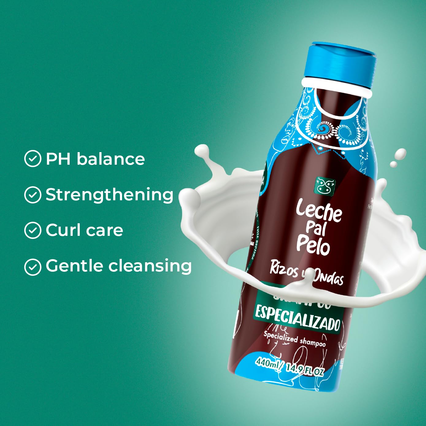 Leche Pal Pelo Champu Espacializado Cabello Extremadamente Maltratado, Dañado, Reseco - Treatment Shampoo Specialized for Extreme damaged and dry hair Coconut Base 15oz(440ml)