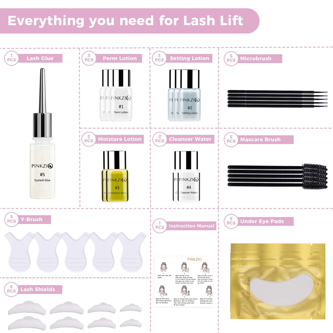 Pinkzio 15 in 1 Premium Eyelash Perm Kit Full Lift Kit for Professional Eyelash Lash Extensions and Lash Curling Suitable for Salon