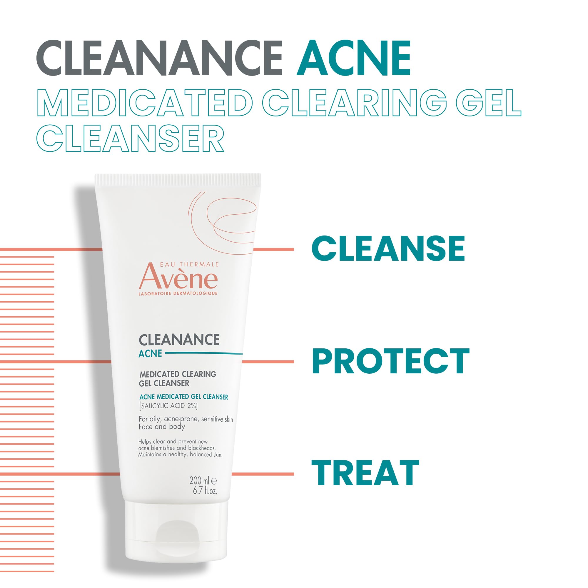 Avène Cleanance ACNE Clearing Gel, acne cleanser for sensitive skin with Salicylic Acid, deep cleanses & prevents acne on face & body 6.76 Fl Oz