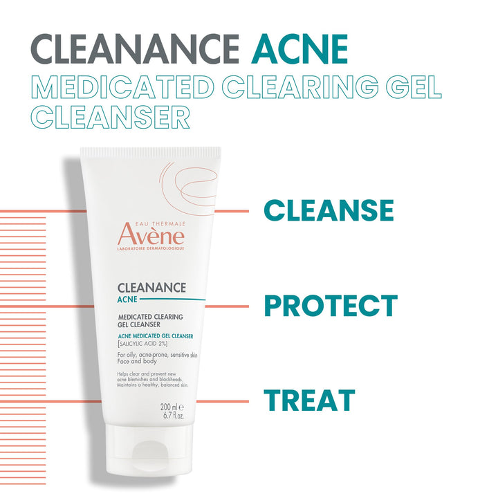 Avène Cleanance ACNE Clearing Gel, acne cleanser for sensitive skin with Salicylic Acid, deep cleanses & prevents acne on face & body 6.76 Fl Oz