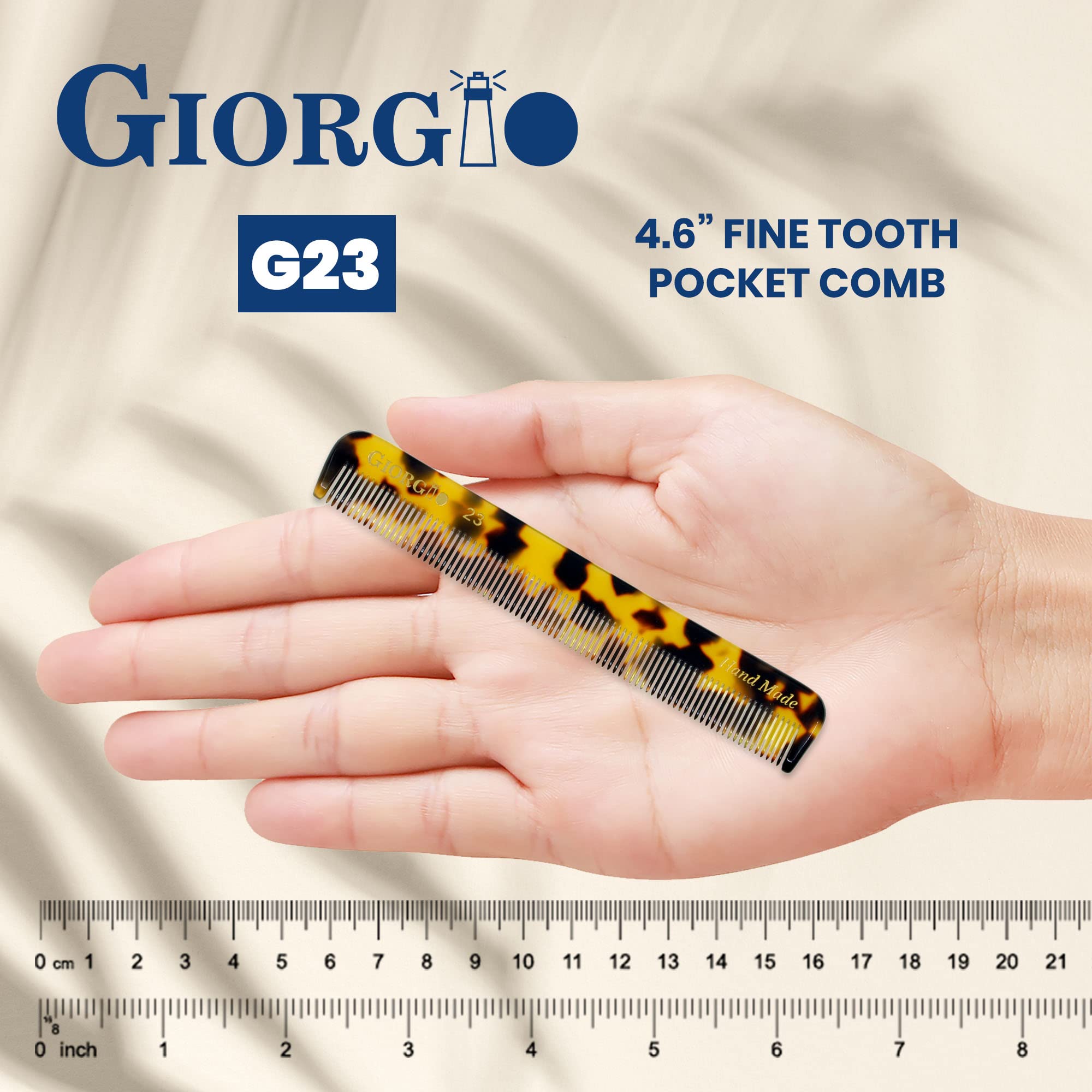 Giorgio G23 4.75 120 mm Small Fine Toothed Men's Hair, Beard & Mustache Pocket Comb. Hand-Made of.