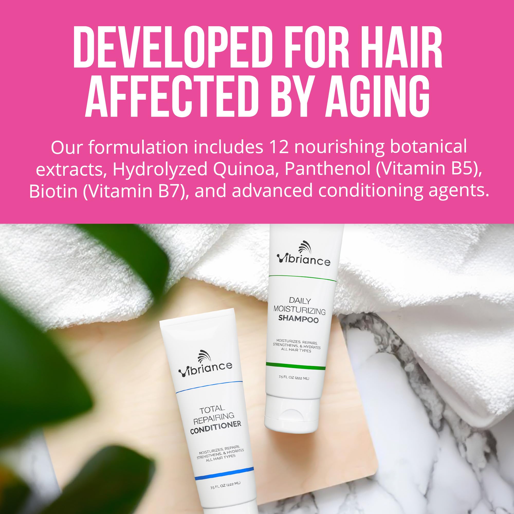 Vibriance Shampoo and Conditioner Set - Strengthening Wash Infused with Biotin for Dry, Damaged, Aging Hair - Deeply Hydrating, Moisturizing