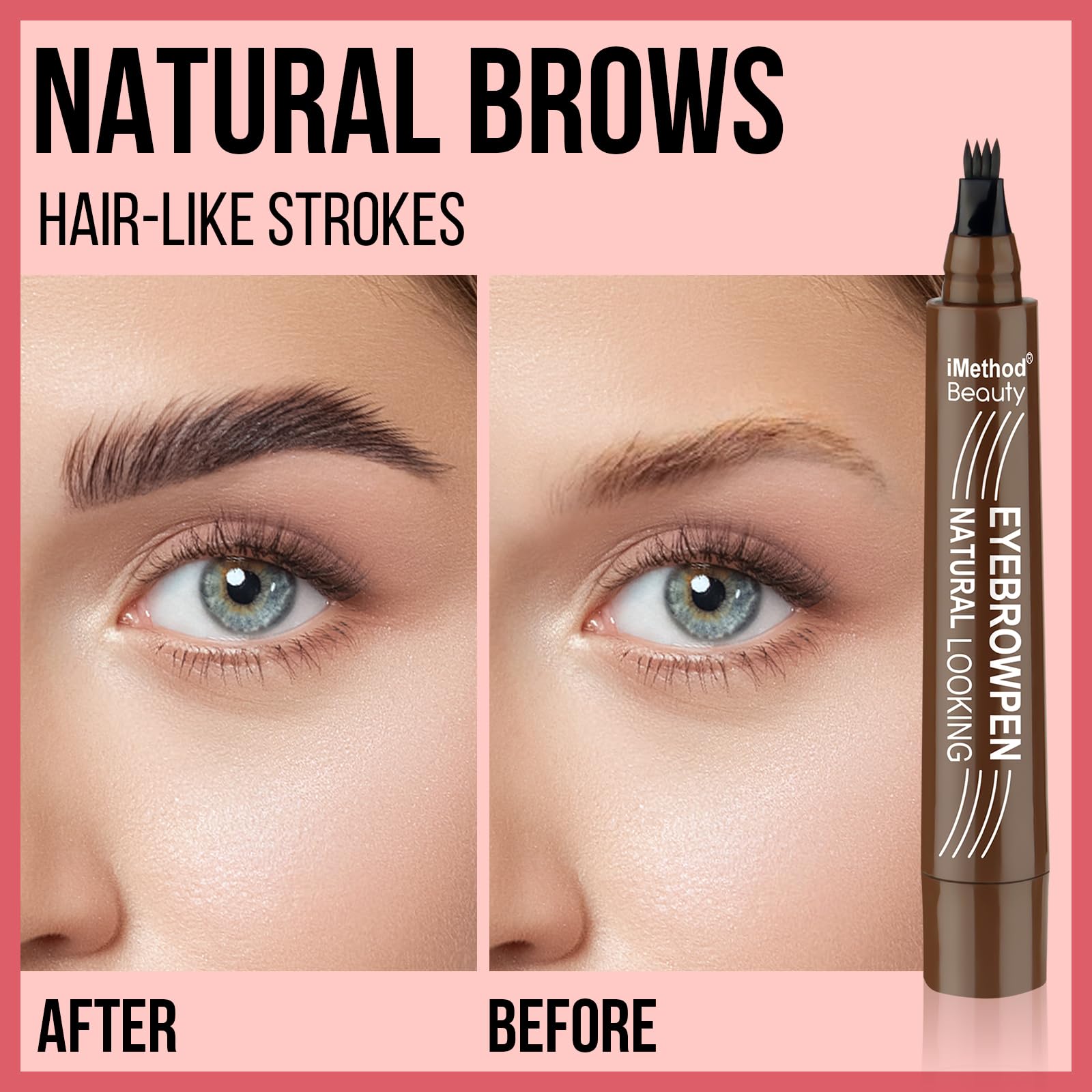 iMethod Eyebrow Pen - Eyebrow Pencil Magical Upgraded Eye Brow Pencils for Women with 4 Fork Tip & Spoolie Brush for Hair-Like Natural Brows, Last All-Day, Microblading Eyebrow Pen, Dark Brown