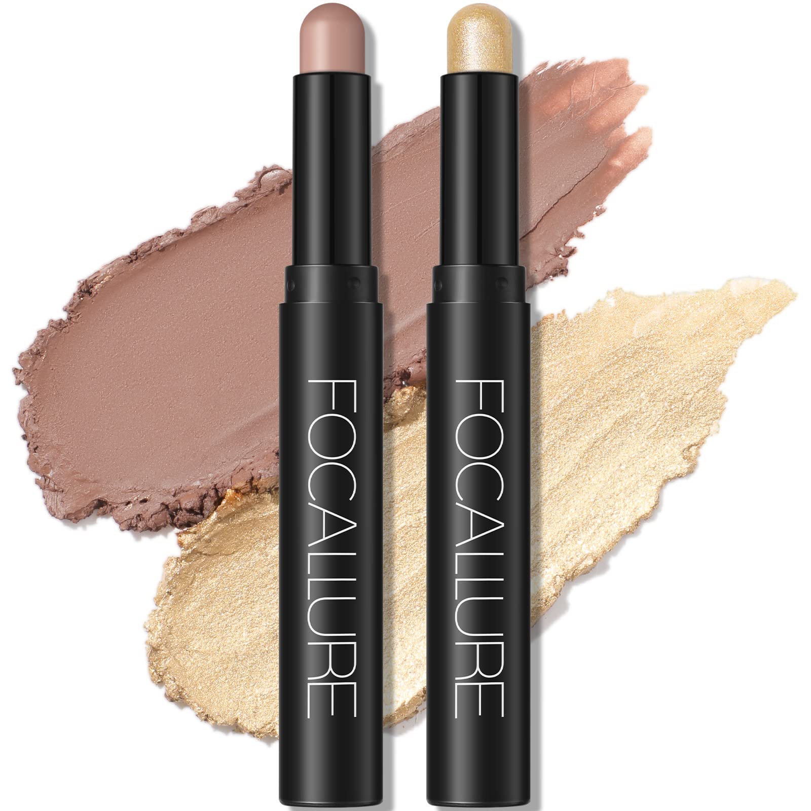 FOCALLURE 2 Pcs Cream Eyeshadow Stick,Brightener Eyeshadow Pencil Crayon,Highlighter Eye Shadow Stick Sets with Crease-proof Formula,Long Lasting Waterproof Eye Shadow Make Up,Money Glory