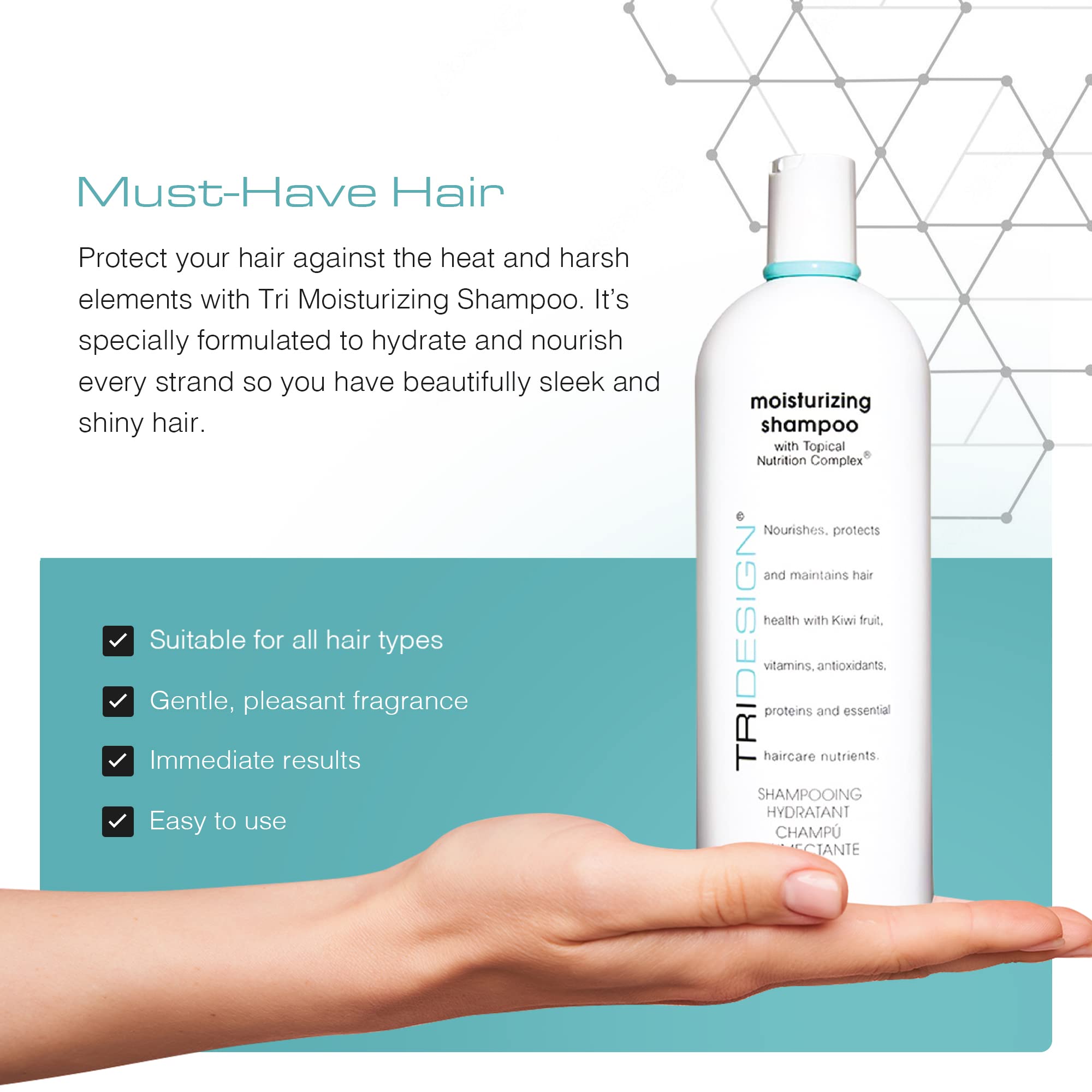 TRI Hair Care Moisturizing Shampoo - Revitalizing Hair Shampoo with Topical Nutrition Complex for Men and Women, Home or Salon Shampoo, 34 Oz Hair Products to Hydrate & Nourish Hair