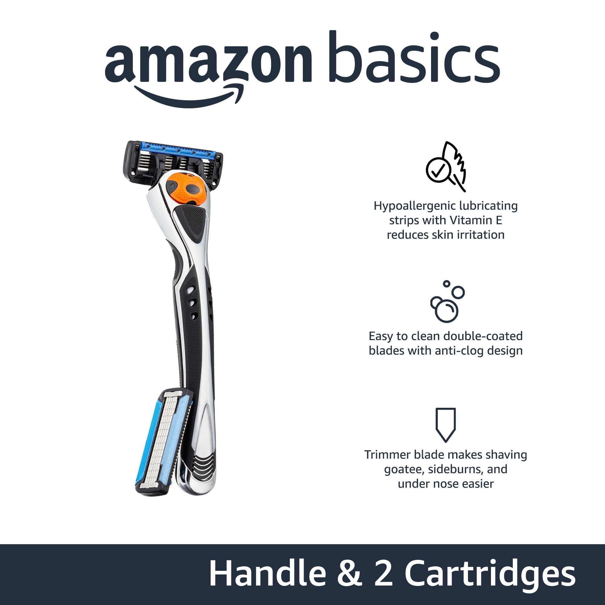 Amazon Basics 5-Blade MotionSphere Razor for Men with Dual Lubrication and Precision Beard Trimmer, Handle & 2 Cartridges (Cartridges fit Amazon Basics Razor Handles only) (Previously Solimo)
