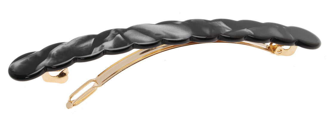 Nacro Black : France Luxe Scalloped Long and Skinny Barrette - Nacro Black