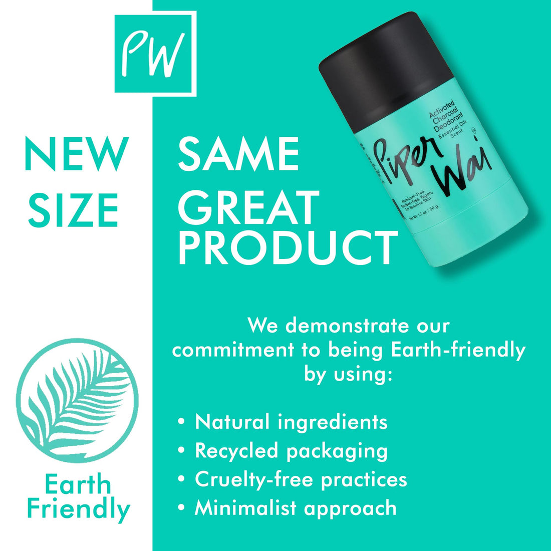 PiperWai Natural Deodorant w/Activated Charcoal | Odor Protection, Vegan, Aluminum Free, Shark Tank Product for Women & Men | Great for Travel, & Gifts | 50g Scented Stick