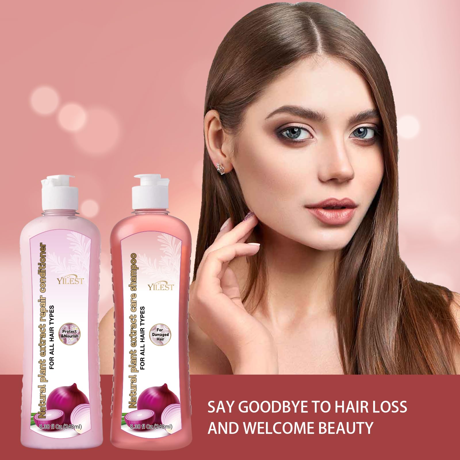 Onion Biotin and Rosemary Shampoo and Treatment Set for All Hair Types Conditioner Hair Care, Stronger, Thicker and Longer Hair, Growth Shampoo with Paraben Free, Silicone Free, Small