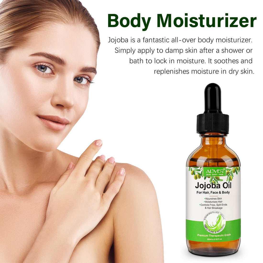 Jojoba Oil for Hair Growth, 100% Pure & Natural - Cold Pressed Unrefined Jojoba Essential Oil for Skin & Nails, Dry Skin Relief, Makeup Remover 2.02fl.oz