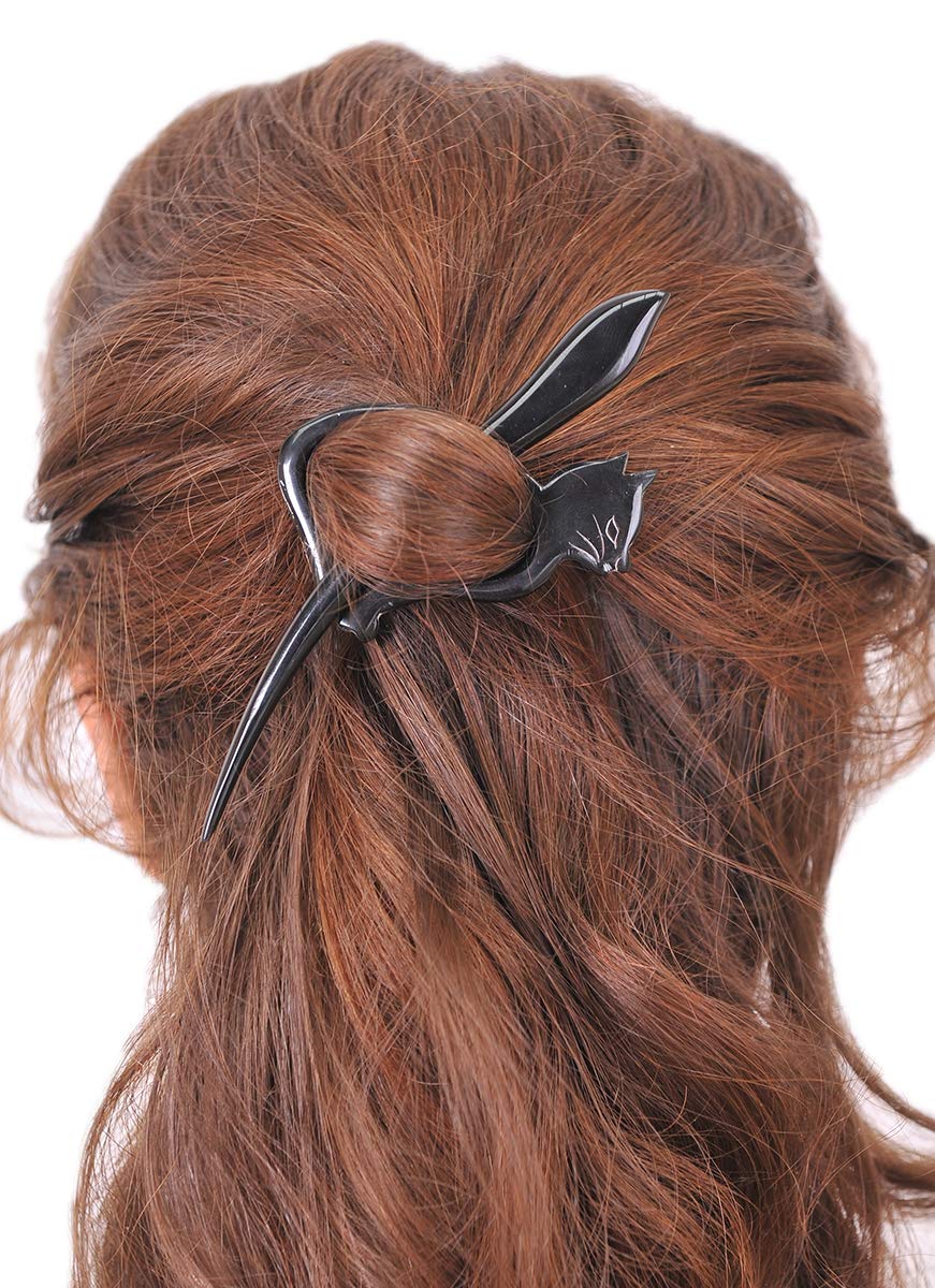 Marycrafts Black Brown Buffalo Horn Cat Kitten Shawl Pin, Hair Pin Accessory Handmade