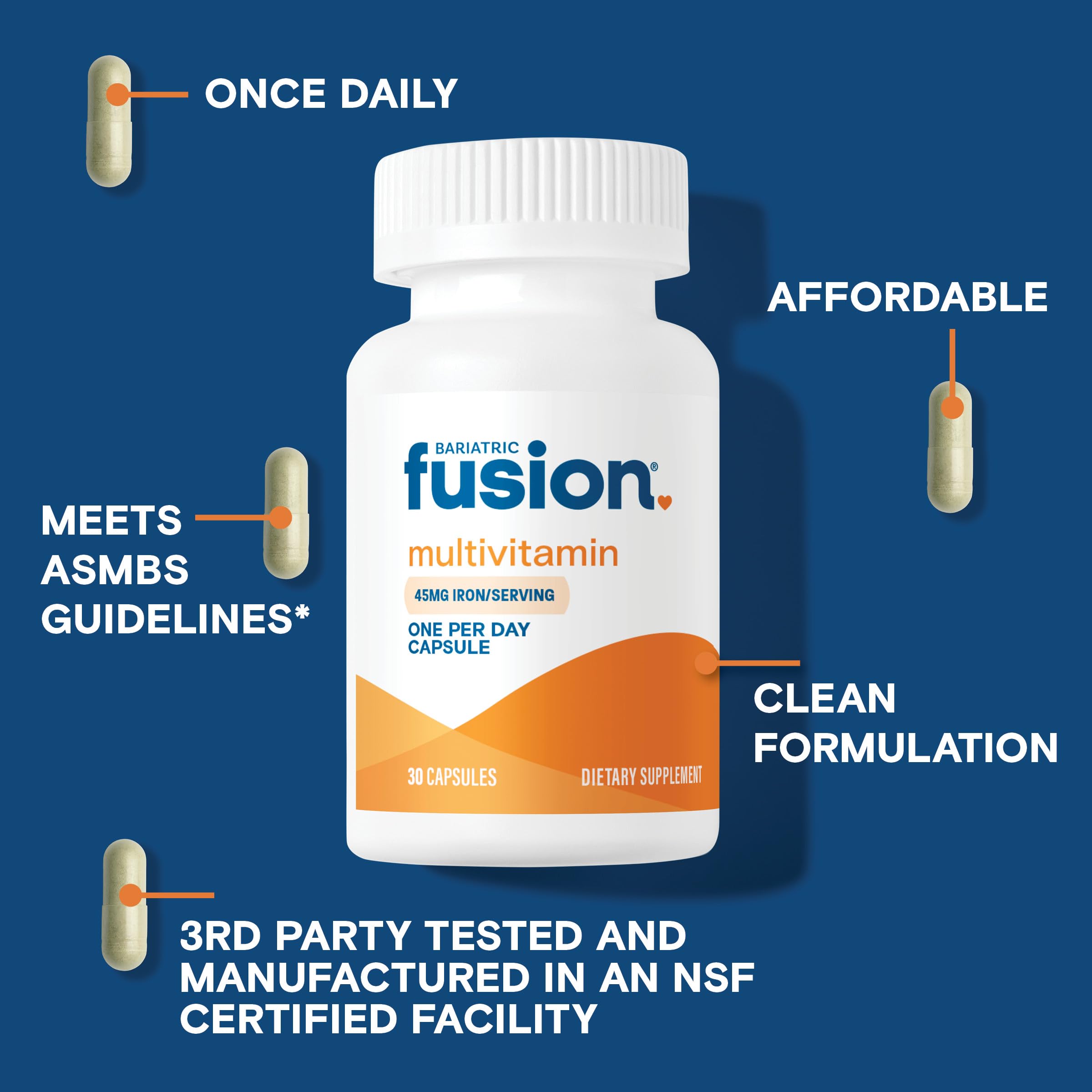 Bariatric Fusion One Per Day Bariatric Multivitamin with Iron | Easy to Swallow Capsule | Vitamin for Bariatric Surgery Patients | Gastric Bypass and Sleeve Gastrectomy | 30 Count | 1 Month Supply