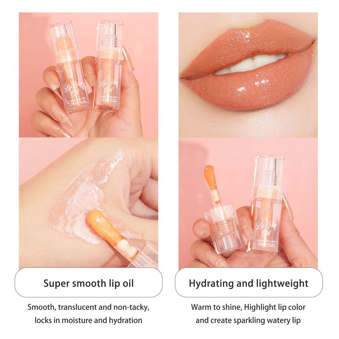 Hydrating Lip Glow Oil, Glitter Pink Plumping Tinted Gloss for Women & Girls, Moisturizing Non-Sticky Smooth Lacquer with Big Brush for Daily Use & Events, Lip Care lipgloss for Dry Lips(Pink, 1 pcs)