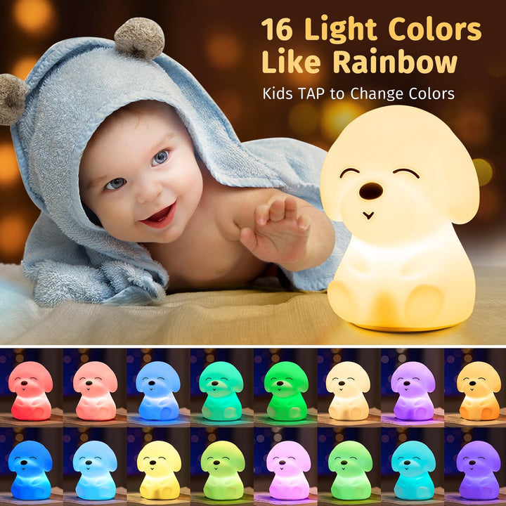 Mubarek Baby Night Light for Kids,16 Colors & Soft Silicone Dog Kids Night Light,Timer Toddler Night Light,Dimmable+Rechargeable Night Light,Cute Night Light Touch Night Light,Christmas Gifts for Kids