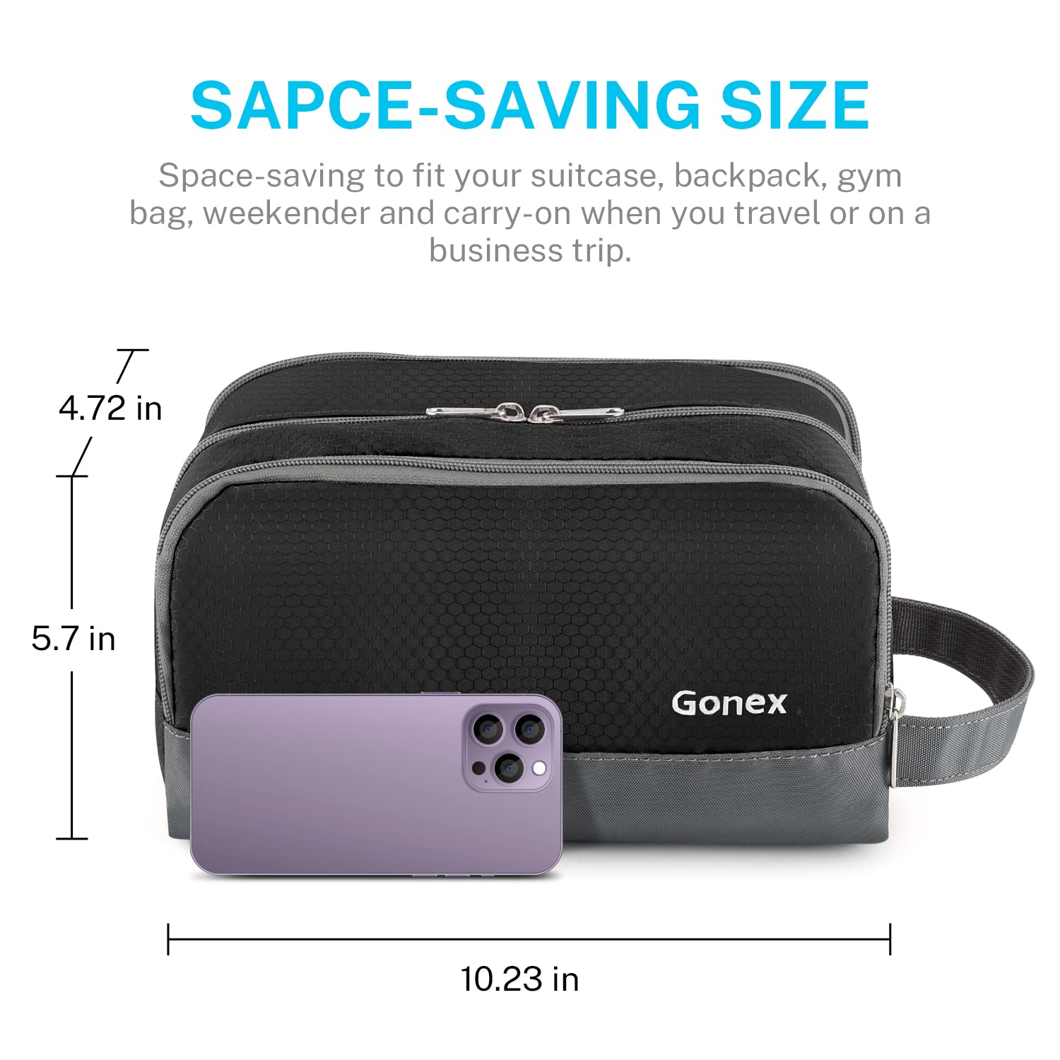 Travel Toiletry Bag Nylon, Gonex Dopp Kit Shaving Bag Toiletry Organizer Black