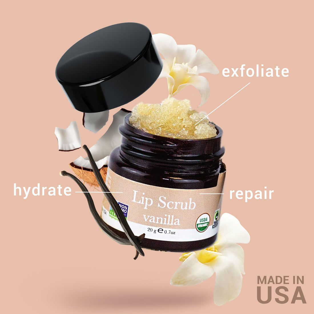 Beauty by Earth Men's and Women's Vanilla Flavor - Organic Exfoliating Sugar Lip Scrubs for Chapped Dry Lips, Moisturizes with Fresh, Lush Natural Ingredients; Best Before Balm