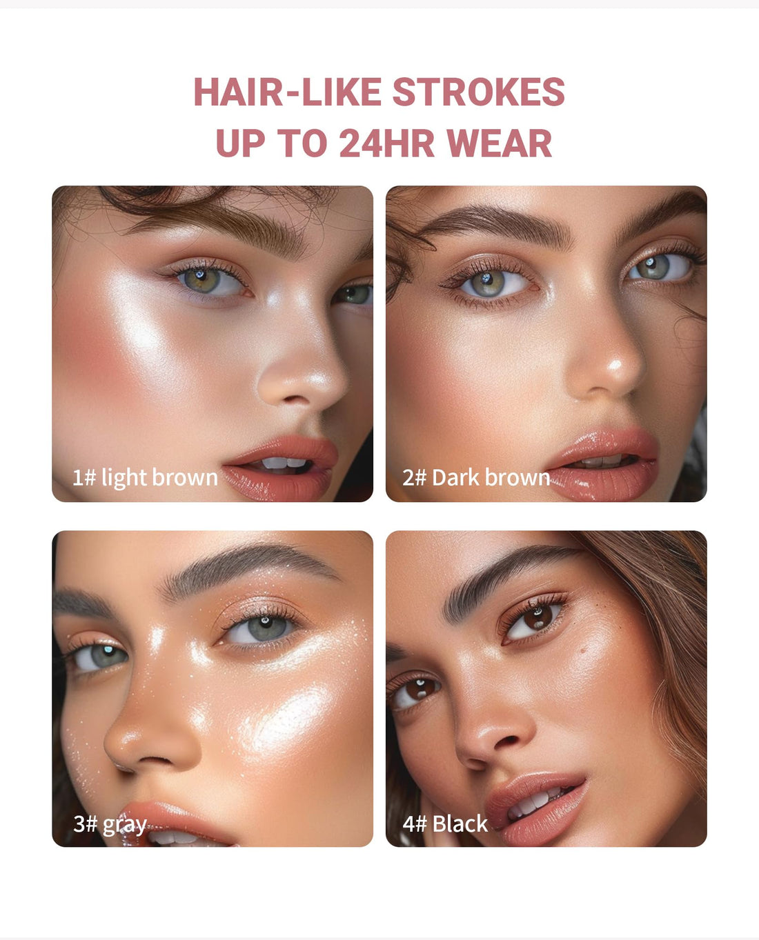 2024 Pink Appearance New 3D Microblading Eyebrow Tattoo Pencil 4 Fork Tip, Natural Makeup Fine Stroke,Smudgeproof Long Lasting Fine Sketch Microblading Eyebrow Pen-04#BLACK COLOR