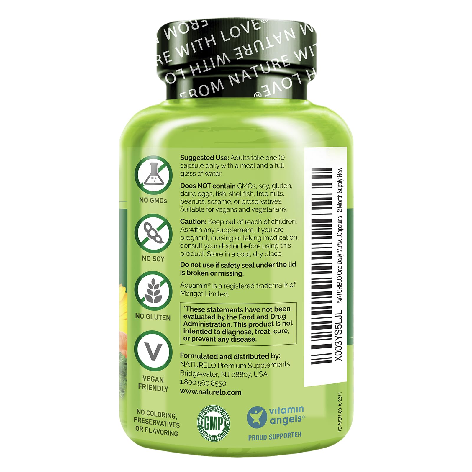 NATURELO One Daily Multivitamin for Men - with Vitamins & Minerals + Organic Whole Foods - Supplement to Boost Energy, General Health - Non-GMO - 60 Capsules - 2 Month Supply