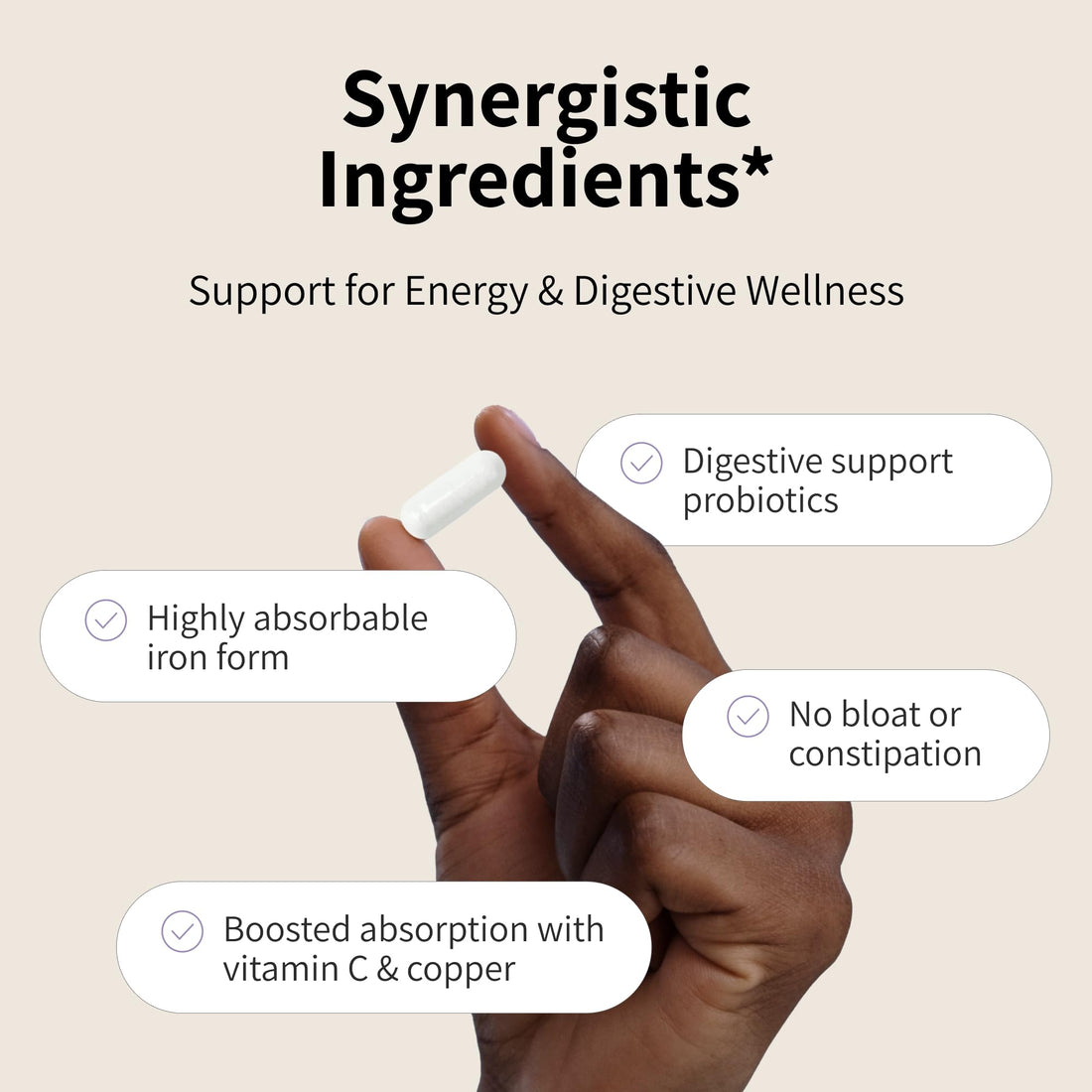 Nourished Natural ProbIron - Women's Probiotic + Iron Supplement Boosted with Vitamin C and Copper - Vegan Formula for Energy and Digestive Wellness - 90 Capsules