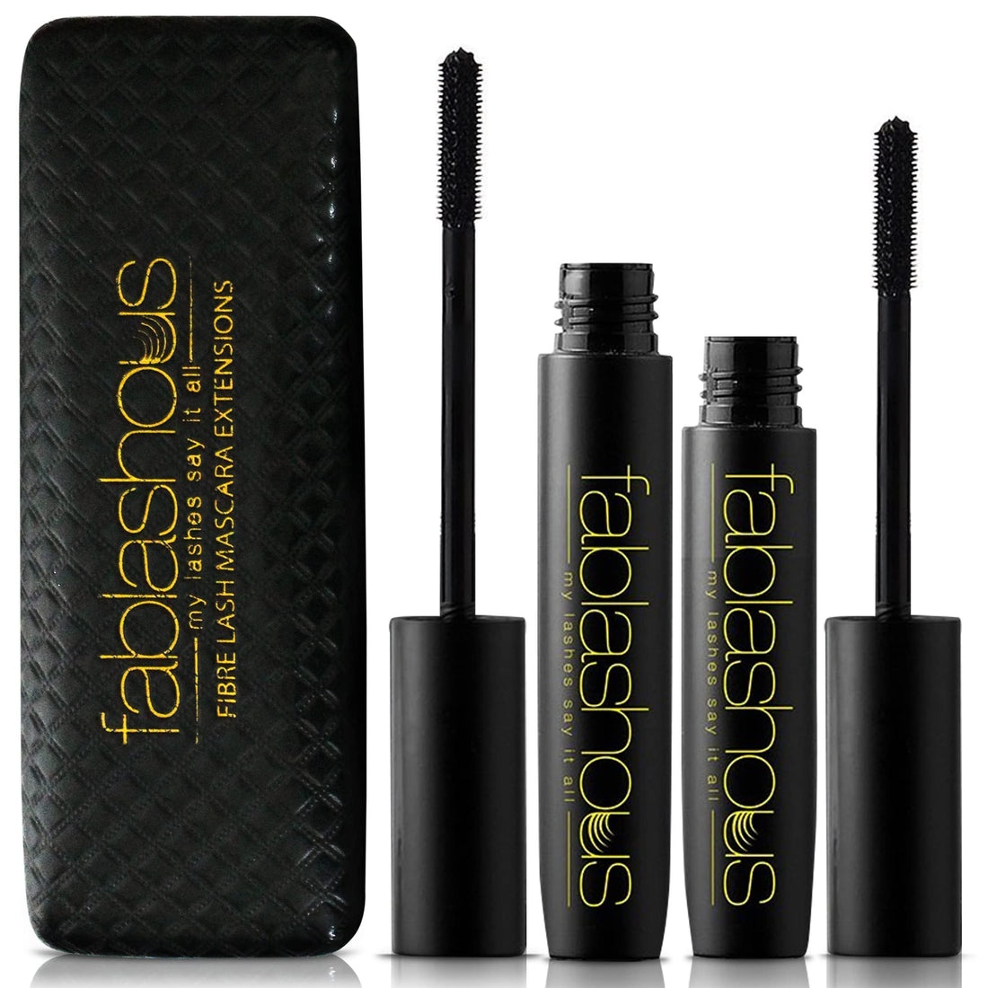 The Original Fablashous 3D Thickening and Lengthening Black Natural Green Tea Fibre Lash Mascara Extensions In Luxury Embossed Patterned Display Case - UK EYELASH SPECIALISTS