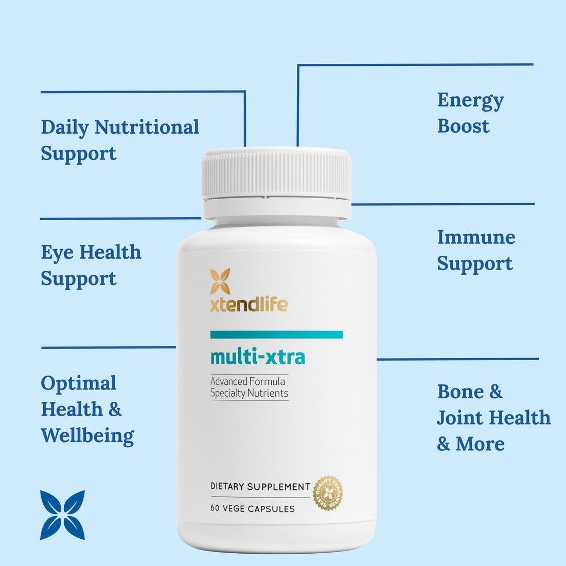Xtendlife Multi-Xtra Advanced Multivitamin & Mineral Supplement with Over 40 Bioavailable Ingredients - Vitamins, Minerals & Herbs for Immune, Heart, Energy - for Men, Women, Children - 30 Day Supply