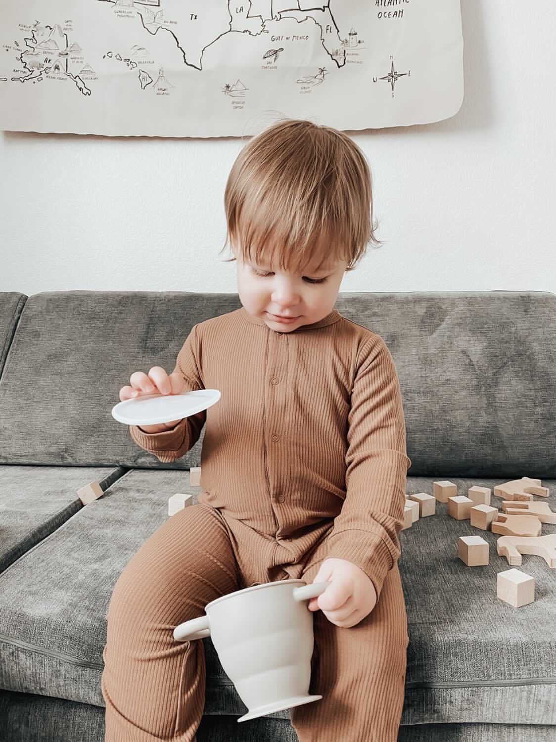 BraveJusticeKidsCo | Snack Attack II Snack Cup | Collapsible Silicone Snack Container | Toddler and Baby Snack Catcher Lid (Blue Steel)
