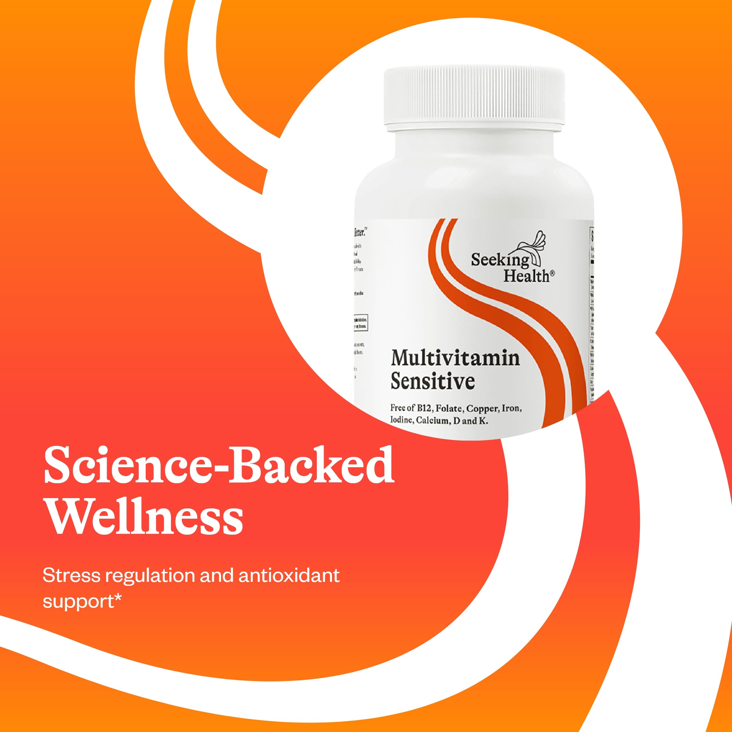 Seeking Health Multivitamin Sensitive, Daily Vitamin Without Folate, B12, Copper, Iron, Iodine, Vitamins D and K, and Calcium, Antioxidant Support, Vegetarian and Vegan (120 Capsules)*