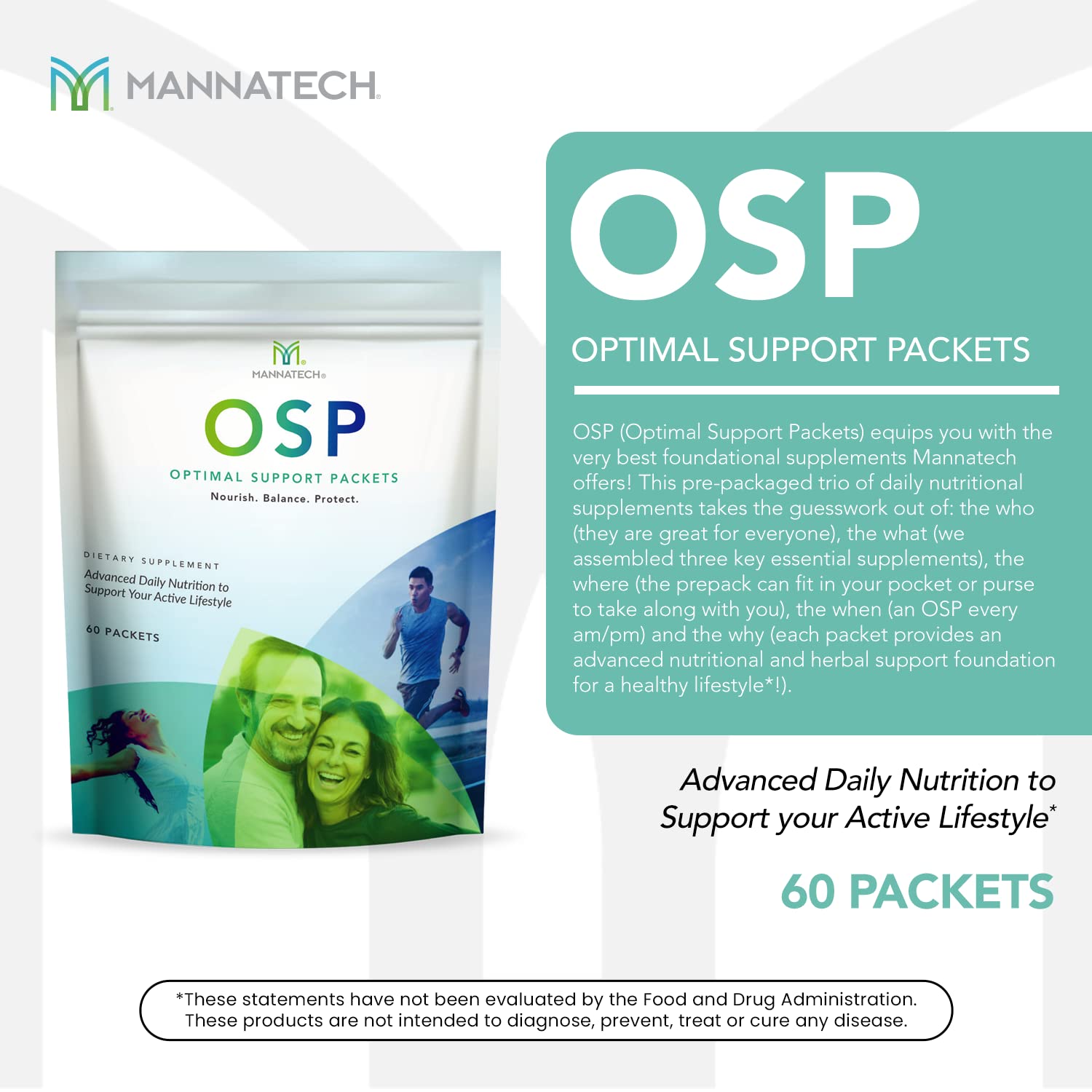 Mannatech More Than Just a Multivitamin, Optimal Support Packets Amazing Self-Care Benefits of OSP Daily Vitamins, w/Ashwagandha Capsules, Immune Support and Antioxidant Supplement - 60 Packets